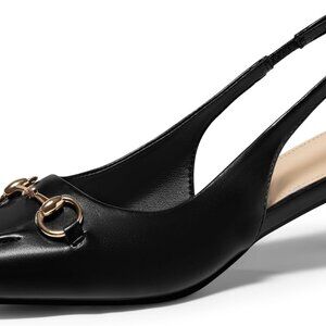 Women's Faux Leather Kitten Heels 1.8in Pointed Toe Slip-On Dress Shoes
